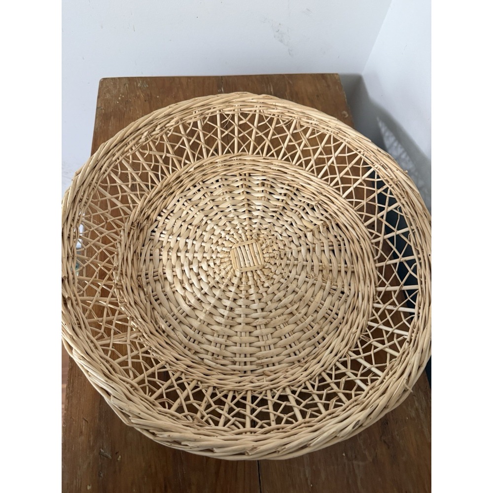 Vintage 1970s Basket‎ Bowl Woven Rattan Wicker  Peoples Republic of China 14 in